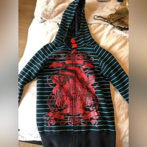 Blue and black striped sweater, small